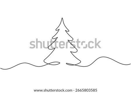 Christmas tree continuous one line drawing minimalist style on clean white background