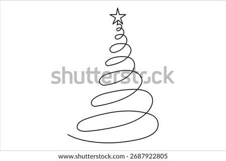 Christmas tree continuous one line art drawing of single line vector illustration