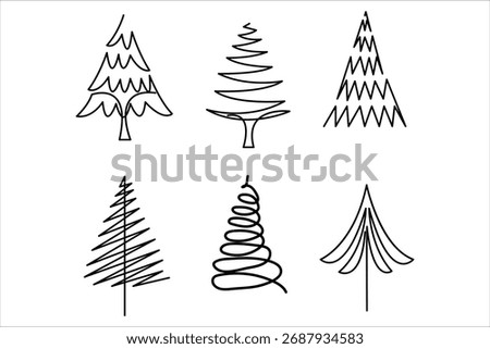 Christmas tree continuous one line art drawing of outline vector illustration. Simplicity symbol tree sign isolated on white background