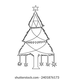 Christmas tree in continuous single line art outline easy drawing Vector illustration and minimalist design