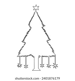 Christmas tree in continuous single line art outline easy drawing Vector illustration and minimalist design