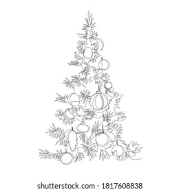 Christmas tree. contour vector drawing. one continuous line. infinite line