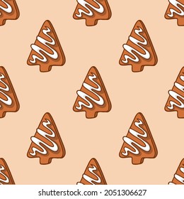 Christmas Tree Cookies Pattern Background. Social Media Post. Christmas Vector Illustration.