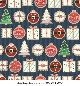 
Christmas tree cookies pattern stripe dark blue