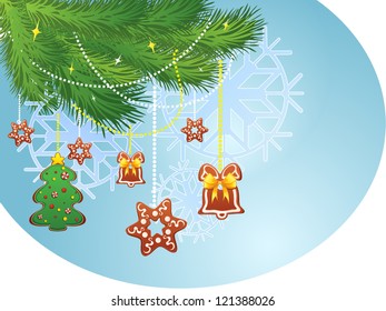 Christmas tree with cookies. Vector.