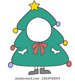 Christmas tree costume illustration with hole for face.