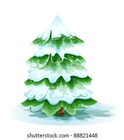 Christmas tree covered with deep snow