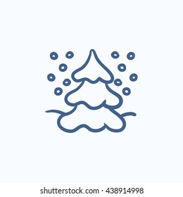 Árbol de Navidad cubierto con el icono de dibujo vectorial de nieve aislado en el fondo. Mano dibujó el árbol de Navidad cubierto con un icono de nieve. Icono de esbozo del árbol de Navidad para infografía, sitio web o aplicación.