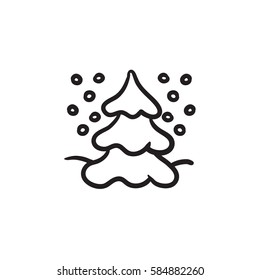 Christmas tree covered with snow vector sketch icon isolated on background. Hand drawn Christmas tree covered with snow icon. Christmas tree sketch icon for infographic, website or app.