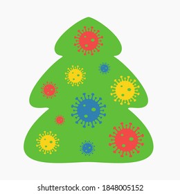 Christmas tree with covid-19 molecules instead of decorations and garlands. Coronovirus or Christmas.