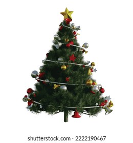 Árbol de Navidad, creado por programa 3D, decorado con fiesta de año nuevo.