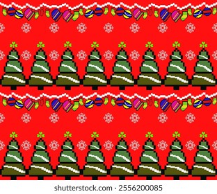 Christmas tree cross stitch. Geometric ethnic patterns. Design for sarees, patolas, saris, dupattas, and clothing. Detailed Vector illustration for Textile Print Design.
