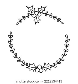 Christmas tree crown line illustration, winter line art vector, christmas decoration element, minimalist line crown vector