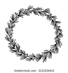 Ilustración de la línea del árbol de Navidad, vector de arte de la línea de invierno, elemento de decoración de navidad, vector de corona de línea minimalista