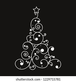 Christmas tree curly vector on a black background