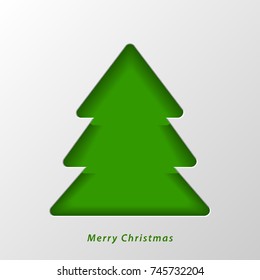 Christmas tree cut out of paper. Decorative design element, holiday decoration for Christmas and New Year cards. Vector illustration