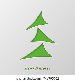 Christmas tree cut out of paper. Decorative design element, holiday decoration for Christmas and New Year cards. Vector illustration