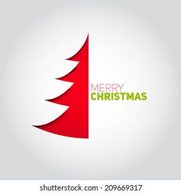 Christmas tree cut out of white paper. Design element for holiday cards.Vector illustration