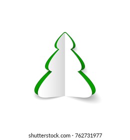 Christmas tree cut out of white paper. Design element for holiday cards.Vector illustration.