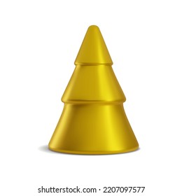 A Christmas tree in a cute 3D style. Modern isolated vector pine. Golden decorative element for New Year holidays