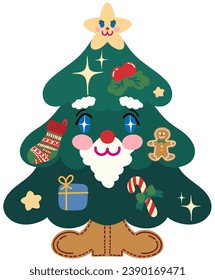 Christmas tree with cute decorations and Santa's beard