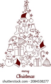 christmas tree with cute doodle decoration icon. merry christmas vector
