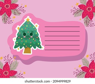 christmas tree cute and flowers card