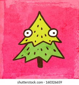 Christmas Tree. Cute Hand Drawn Vector illustration, Vintage Paper Texture Background