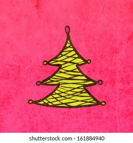 Árbol de Navidad. Ilustración de vectores de tracción manual, fondo de textura de papel de vintage