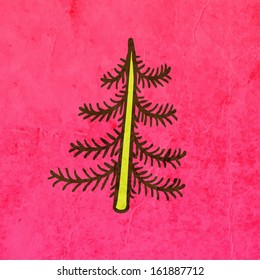 Christmas Tree. Cute Christmas Hand Drawn Vector illustration, Vintage Paper Texture Background