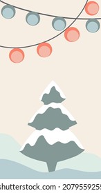 christmas tree cute hand drawn illustration with seasonal christmas elements and trendy matching pastel colors