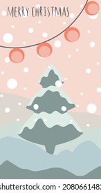 christmas tree cute hand drawn illustration with seasonal christmas elements and trendy matching pastel colors