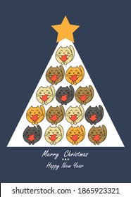 Christmas tree with cute kittens . Vector greeting card, poster, flyer for pet stores, veterinary clinics