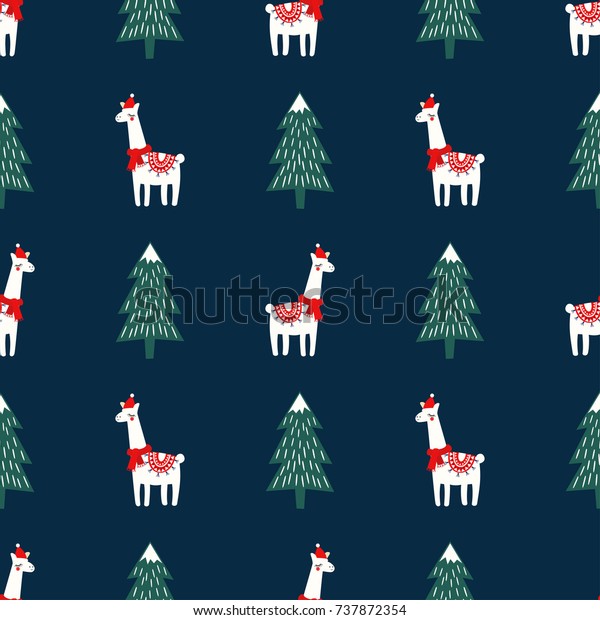 Immagine vettoriale stock 737872354 a tema Albero di Natale e simpatico  lama (royalty free)