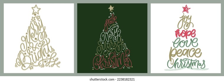 Christmas tree cute postcard. Merry Christmas and happy new year - cute postcard. Lettering label for poster, banner, web, sale, t-shirt design. New year holiday greeting card.