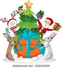 Christmas tree with cute rabbit illustration