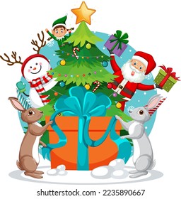Christmas tree with cute rabbit illustration