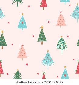 Patrón inconsútil lindo del árbol de navidad para envolver el papel y el fondo.