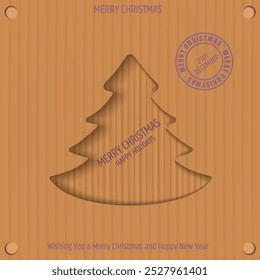 Recorte del árbol de navidad en una cartulina, caja de regalo de la Navidad, Navidades alegres, madera, saludo Abstractas elegante de las Navidades, Ilustración vectorial