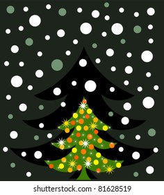 Christmas tree in darkness. Vector illustration