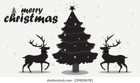 Christmas tree with dear merry charismas happy holidays lights vector 