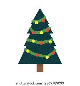 árbol de navidad con bolas de decoración vectorial aislado