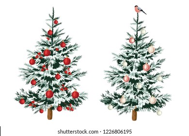 Christmas Tree Decor Red And White Balls  Winter Woodland Clip Art.