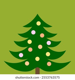 Christmas tree decorated with balls. Vector illustration.