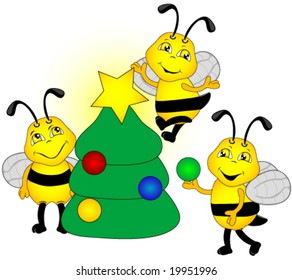 Christmas tree decorated by bees.