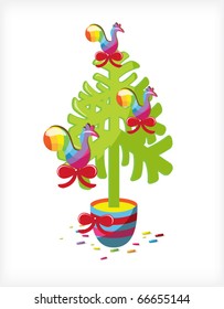 Christmas tree decorated with candy in the form of cockerels