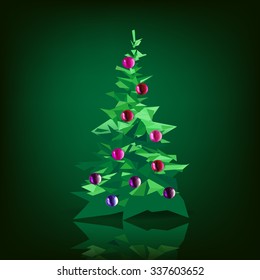 Christmas tree decorated with colored balls, vector isolated