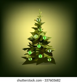 Christmas tree decorated with colored balls, vector isolated