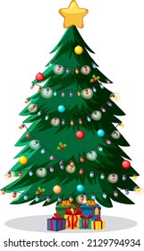 Christmas tree decorated with festive lights illustration