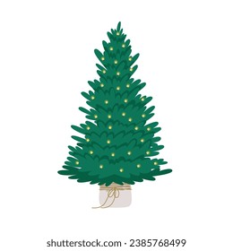 Christmas tree decorated with garlands. Flat style vector illustration